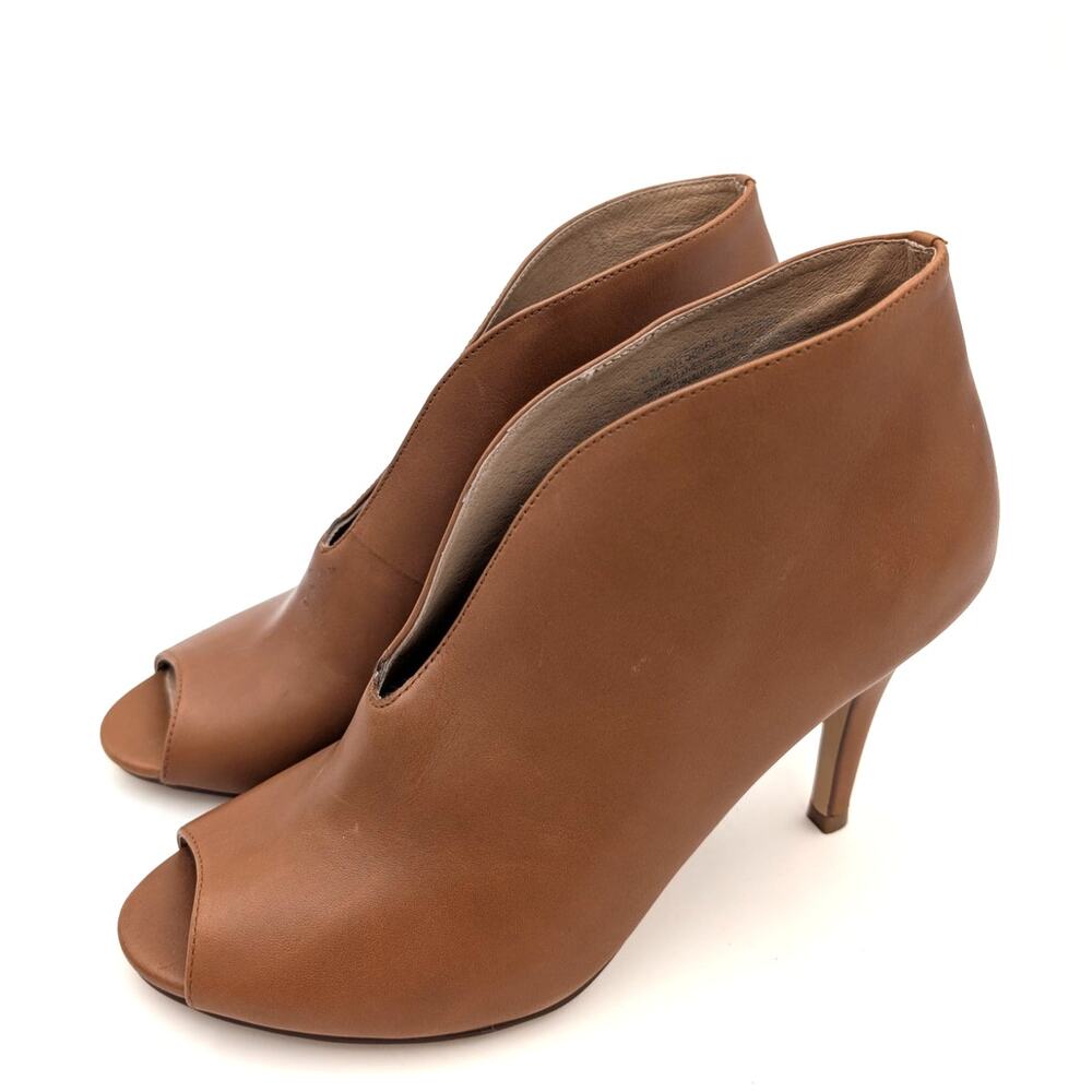 Halogen Katrina Leather Ankle Booties Peep Toe Women's Brown Size US9M EU40